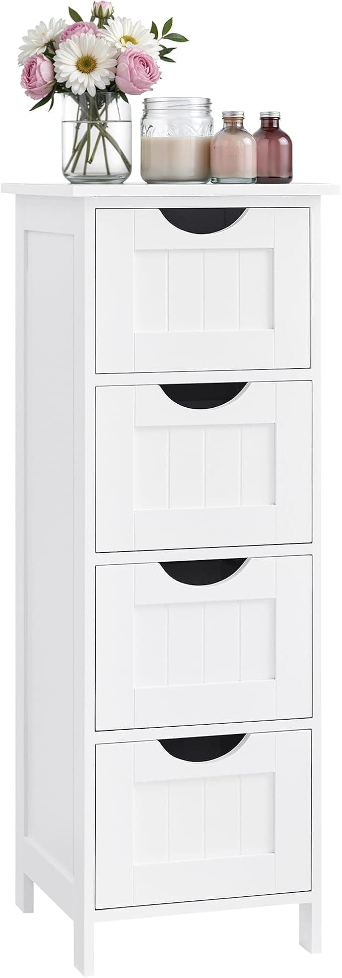 VASAGLE LHC40W Bathroom Standing Storage Cabinet with 4 Drawers, 30 x 30 x 82 cm, Living Room, Dining Room, Kitchen, Modern Style, White